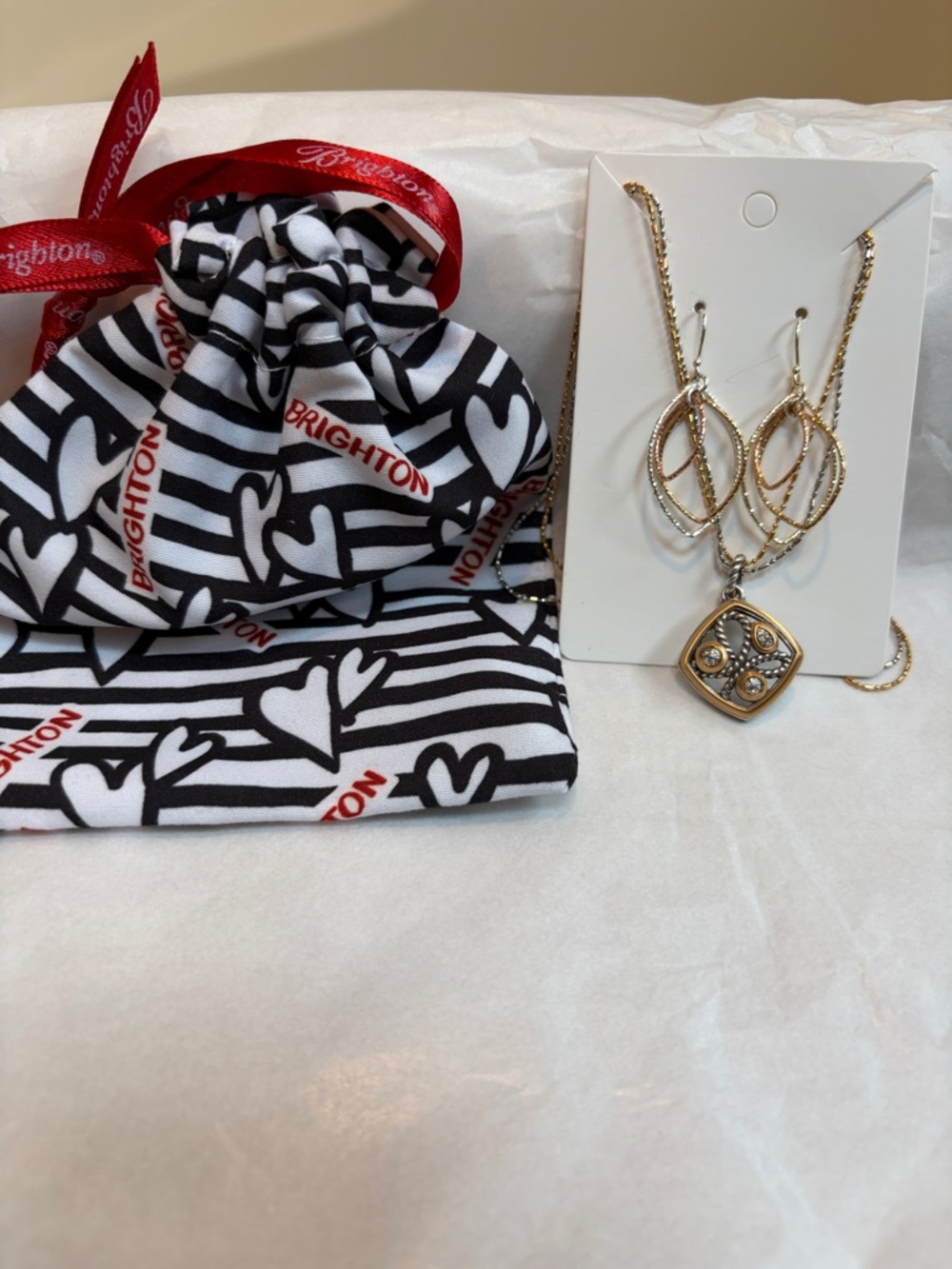 Brighton Two Tone Crystal Pendant Necklace with Coordinating Tri-Color Earrings - Picture 10 of 10